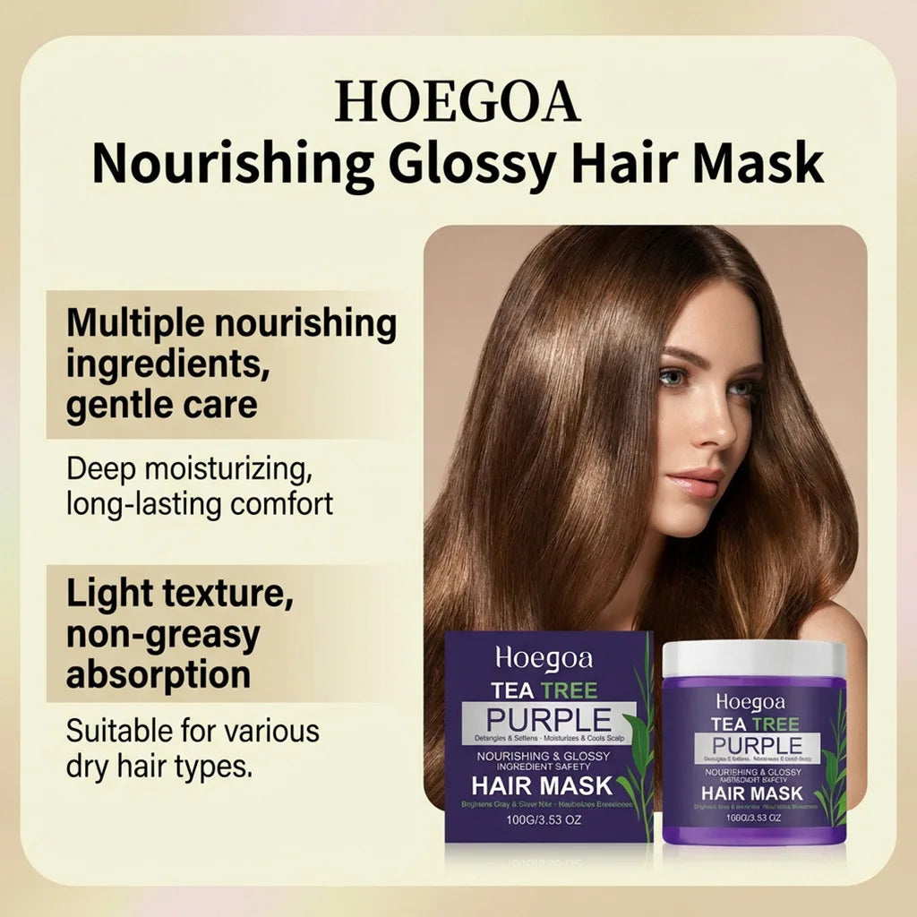 Deep Repair Purple Hair Mask Natural Tea Tree Extract Neutralize Yellow Nourishing Dry Improve Elasticity Smooth Hair Care Mask Oasis Select