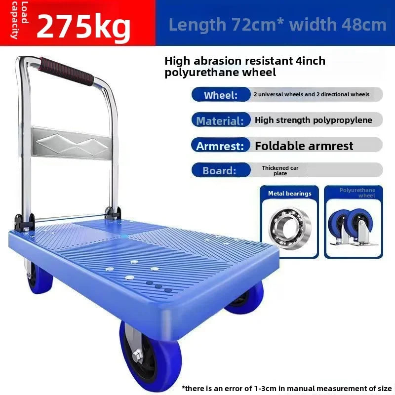 Trolley Folding Pull Goods Small Pull Truck Warehouse Trailer Portable Four Wheel Silent Handling Flat Truck Oasis Select Model 72A