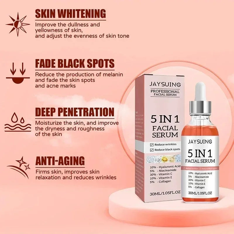 Jaysuing 5 In 1 Hyaluronic Acid Face Serum 30ml Moisturizing Vitamin C Collagen Lightning Facial Serum Shrink Pores Skin Care Oasis Select