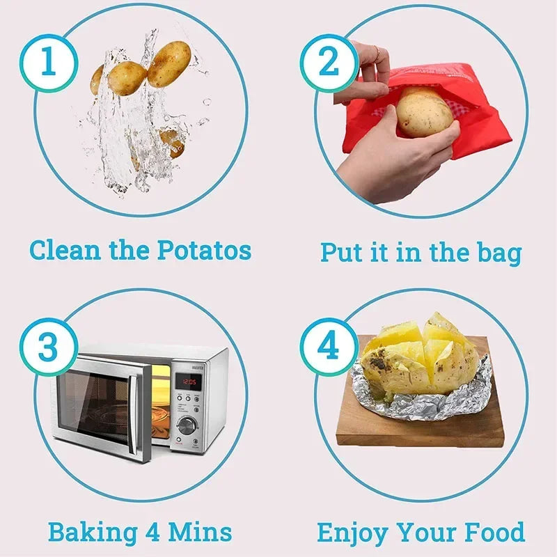 Baked Potato Microwave Bag - Reusable Pouch and Potato Cooker for Perfect Potatoes in 4 Minutes - Quick & Easy Kitchen Gadget Oasis Select
