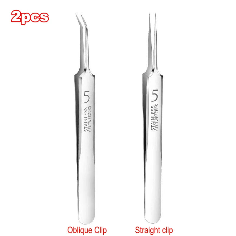 German Ultra-fine No. 5 Cell Pimples Blackhead Clip Tweezers Beauty Salon Special Scraping & Closing Artifact Acne Needle Tools Oasis Select 2pcs-A set