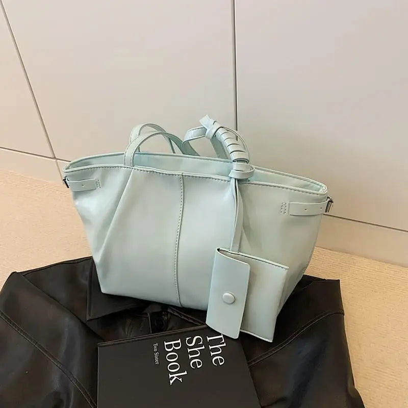 Korean Large Tote Bag with Coin Purse – PU Leather Shoulder Bag