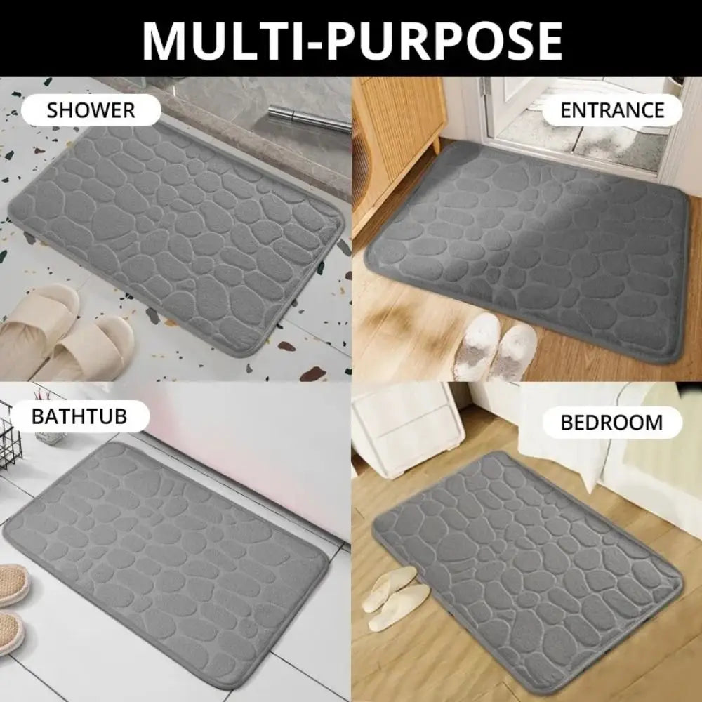 Practical Cobblestone Bath Mat Non-slip Absorbent Shower Doormat Thickened Soft Bathtub Floor Rug Oasis Select
