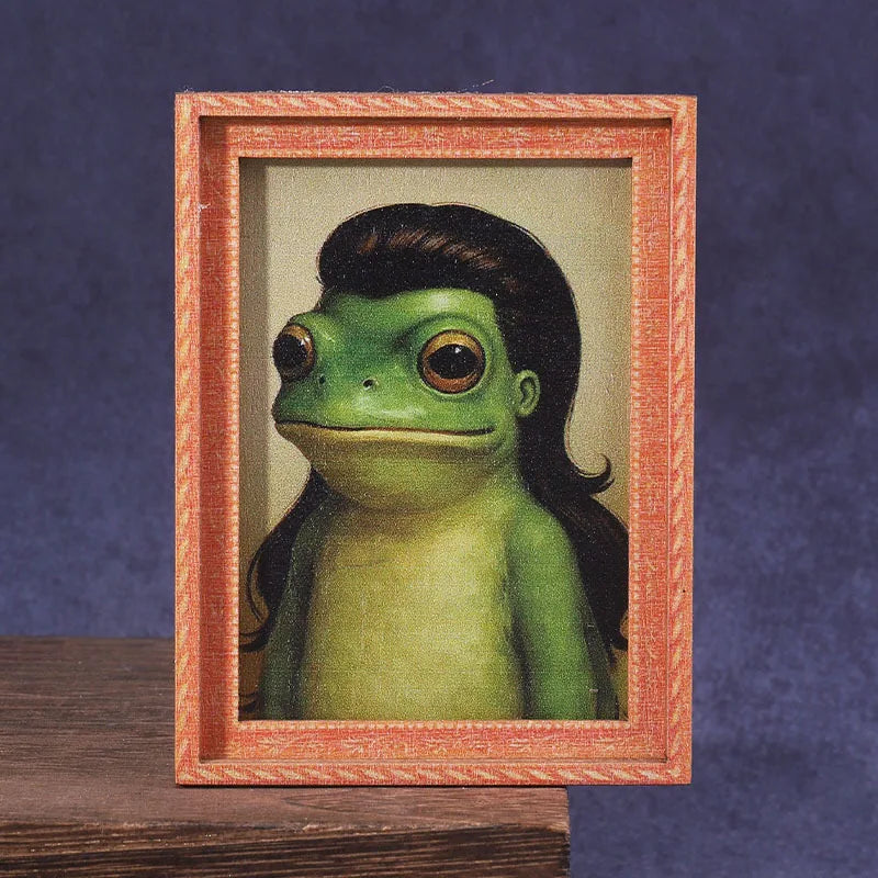 1Pc Mini Wooden Photo Frame Frog Fridge Magnet Funny Green Frog & Haircut Modern Kitchen Decor Refrigerator Ornament Oasis Select F
