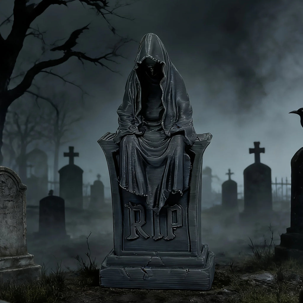 Unique Reaper Tombstone Figurine Gothic Halloween Statue Hooded Ghost Ornament Home Yard Altar Decor Spooky Art Enthusiasts Gift Oasis Select