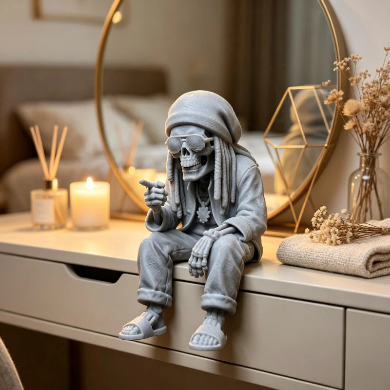 Reggae Dreadlocks Skeleton Figurine Skull Statue Cool Desktop Ornaments Decor for Reggae Hip-Hop Culture Enthusiasts Party Gifts Oasis Select