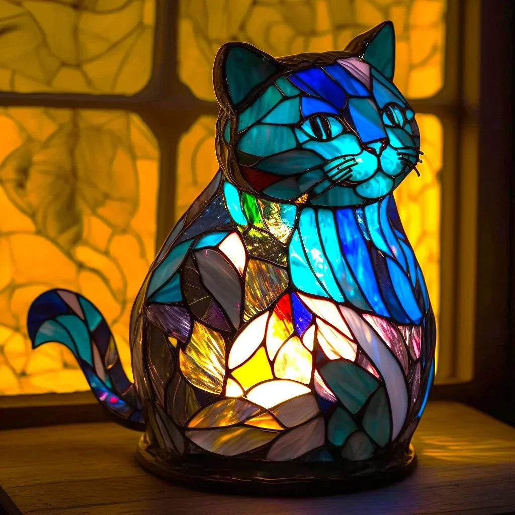 Resin Stained Glass Animal Table Light Night Light Owl Horse Rooster Elephant Table Lamp for Living Room Home Bedroom Decoration Oasis Select Cat