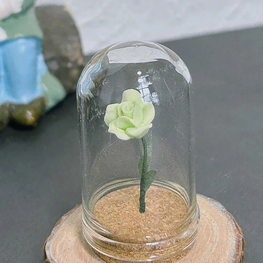 1/5 PCS Rose Under Glass Cloche – 1:12 Miniature for Dollhouse, Fairy Garden Paths & Micro Landscapes, Mini Simulation Models Oasis Select Green