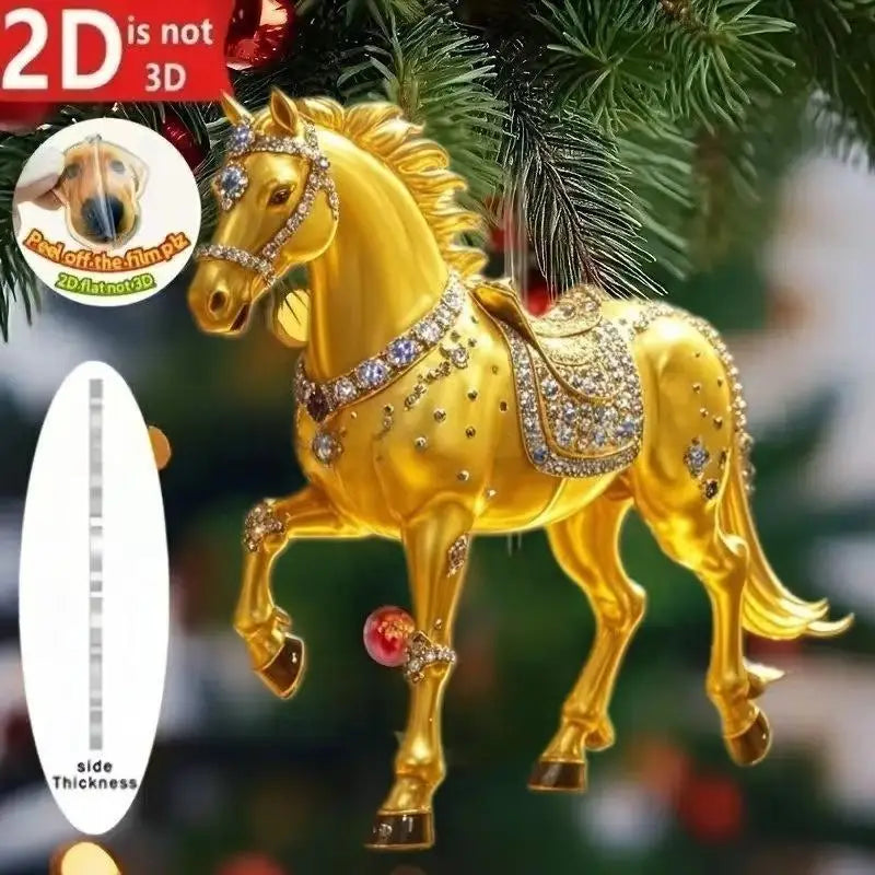 Exquisite 2D Acrylic Horse Car Rearview Mirror Pendant Backpack Charm Christmas Tree Ornament Party New Year Hanging Decoration Oasis Select A4