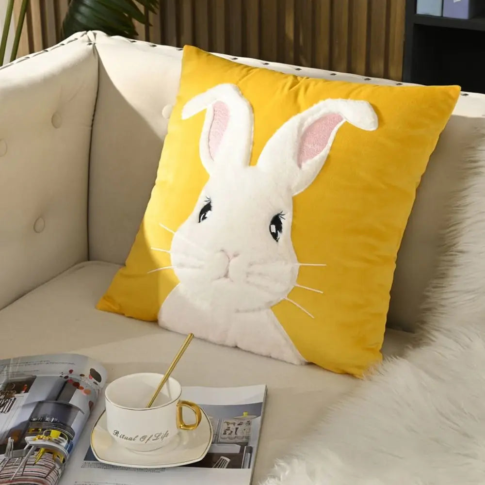 Rabbit Pattern Cushion Cover 45x45cm – Soft Cotton Pillowcase