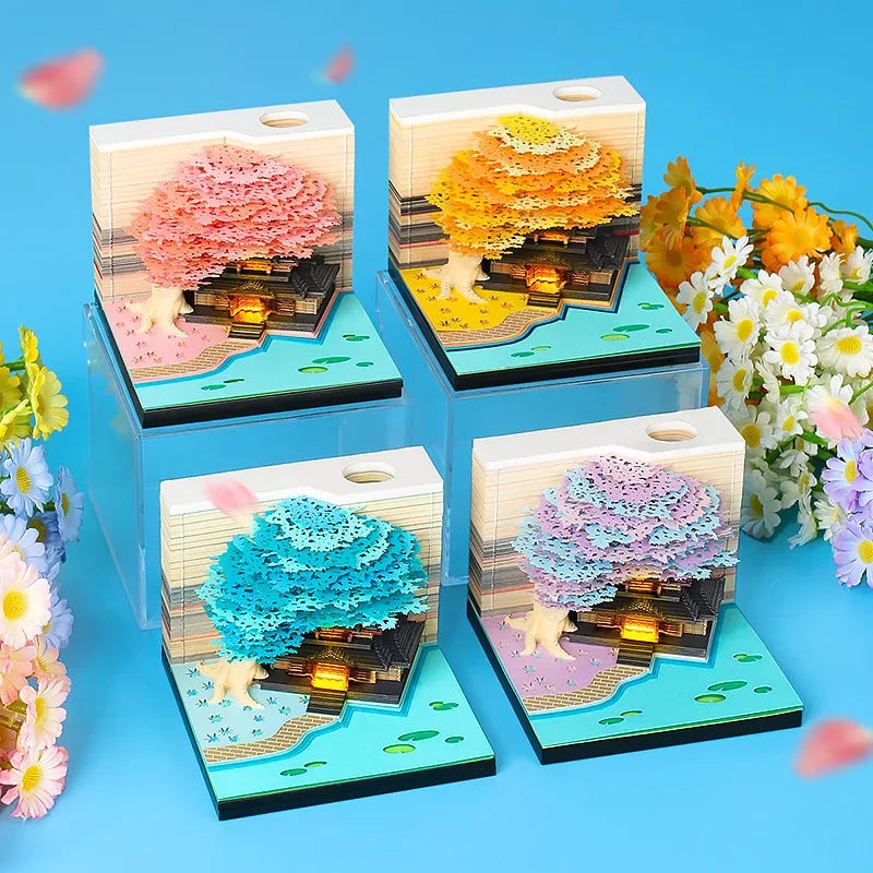 Treehouse 3D Desktop Calendar Sticky Notes Creative Crafts Souvenirs Paper Carvings Memo Pad New Year Gifts Office Ornament Oasis Select