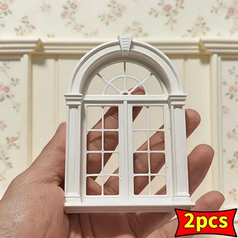 Retro 1:12 Miniature Arched Window Frames 3D Printing 2pcs Dollhouse Windows DIY Tool Scenery Building Kit Dollhouse Accessories Oasis Select