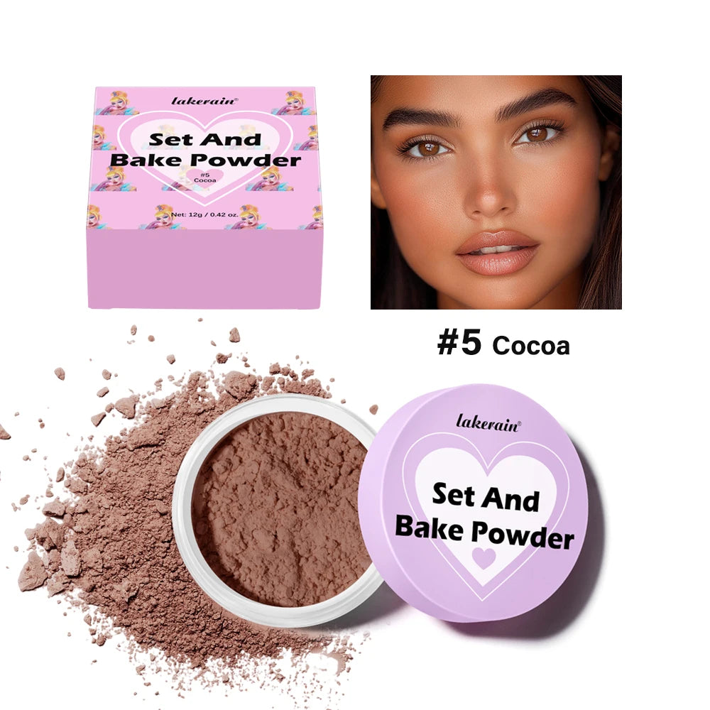 Long Lasting Bake Setting Powder and Puff Puff Pass Set 5 Colors Oil-Absorbing Matte Finish Locks Setting Face Cosmetics kimchi Oasis Select 5Cocoa