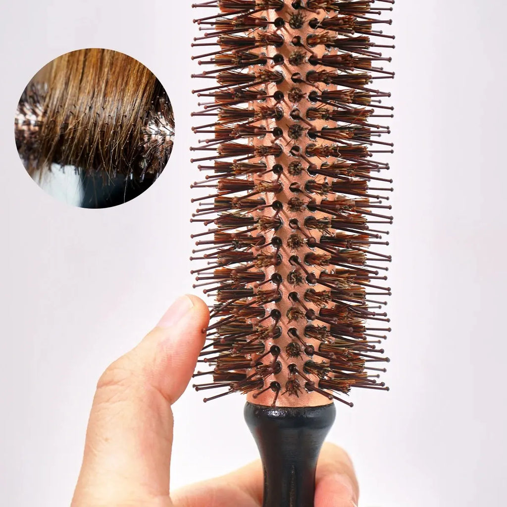 Wood Handle Boar Bristles Round Brush Hair Curly Comb Pro Hair Brush Anti Static Brush Teasing Brush Hairdresser Styling Tools Oasis Select