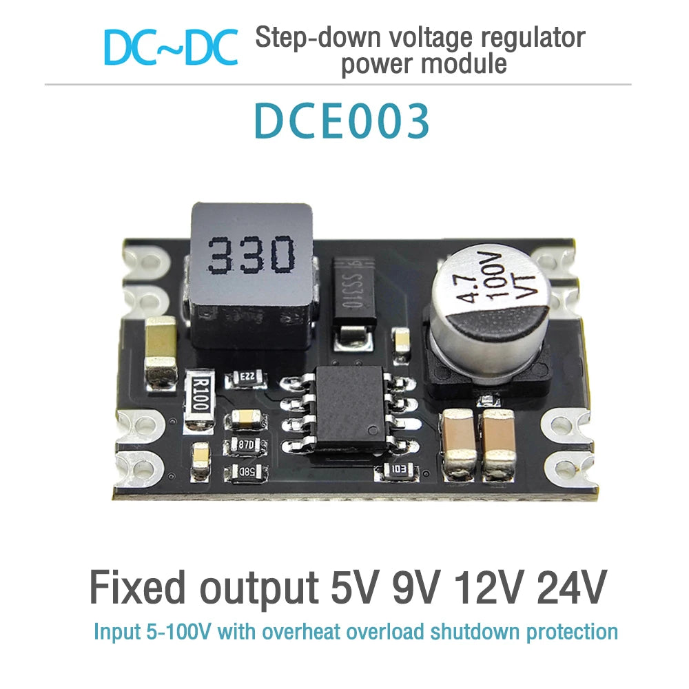 DC-DC Step Down Power Supply Module 2A DC 6-100V to 5V 9V 12V 24V Mini Buck Board Converter Multifunction High Voltage Regulator Oasis Select