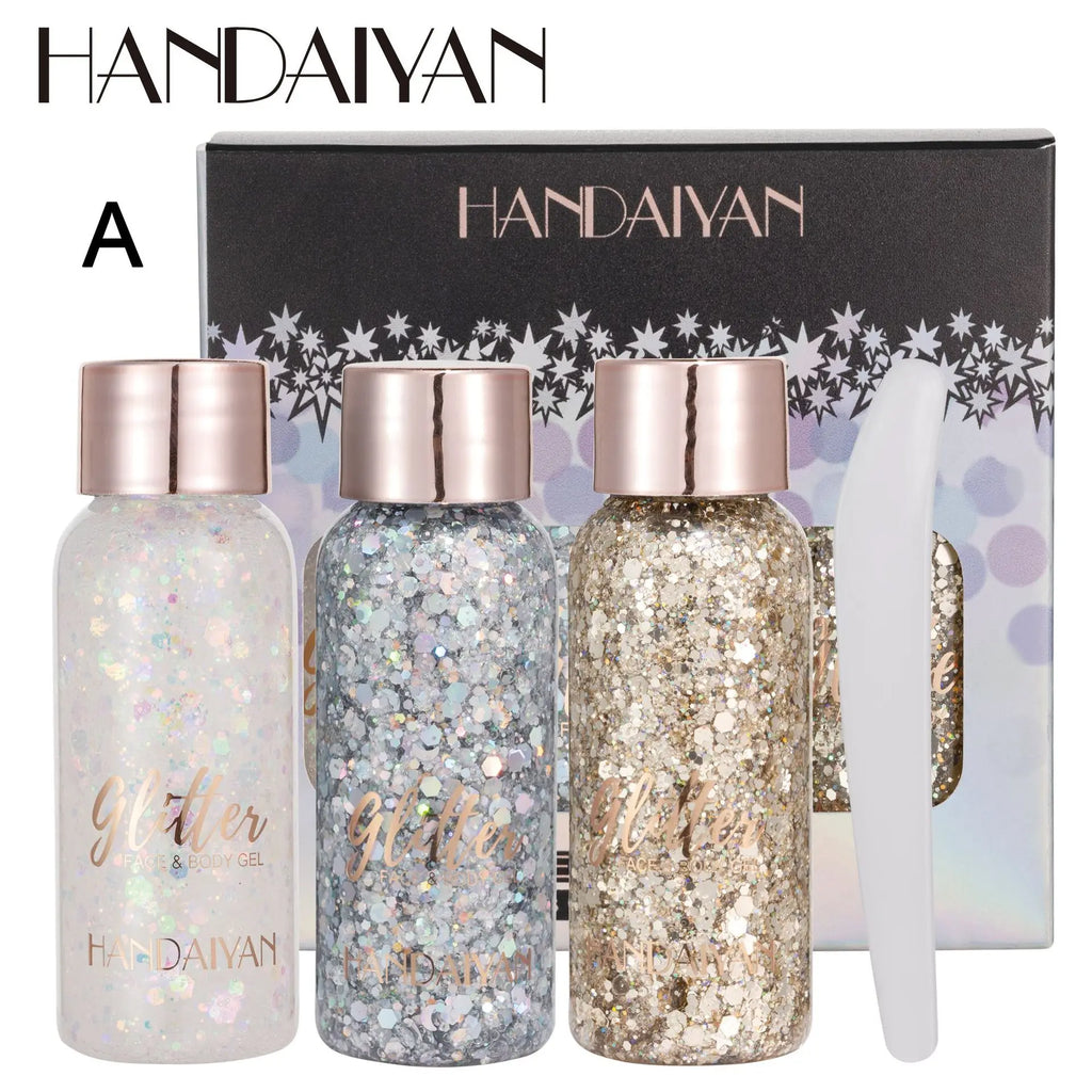 Handaiyan 3-Pc Glitter Gel Set – Face, Body & Nail Art