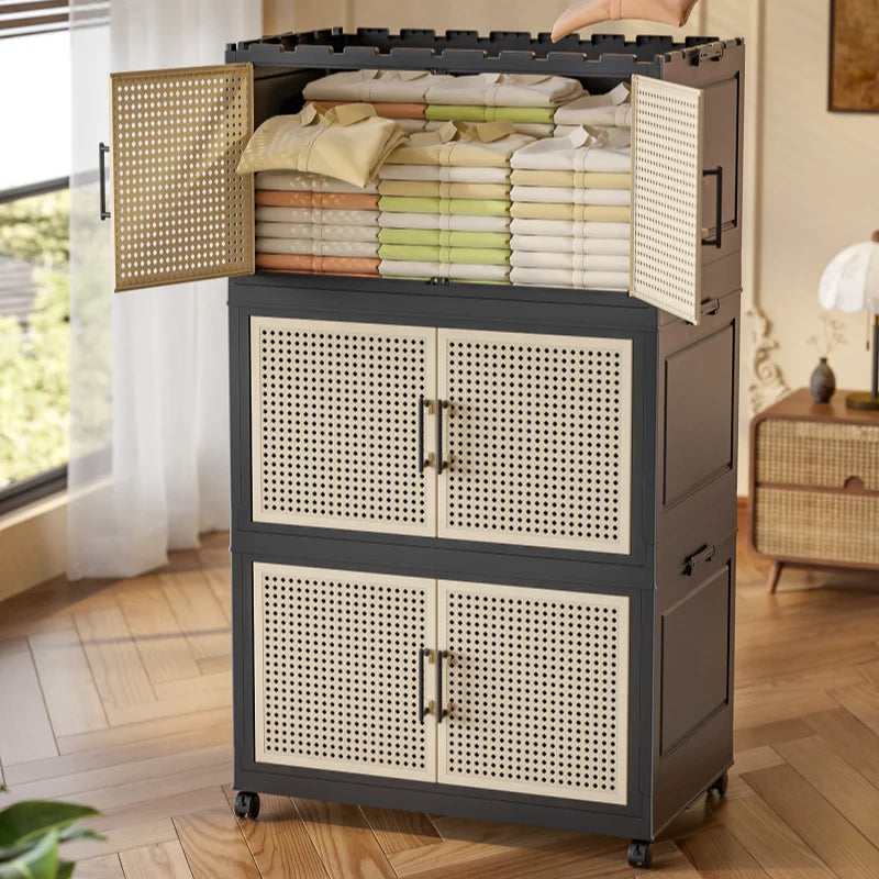 60cm Wide Foldable Storage Cabinet Rolling Clothes Organizer with Reinforced Frame for Bedroom Dorm Living Room Home Use Oasis Select