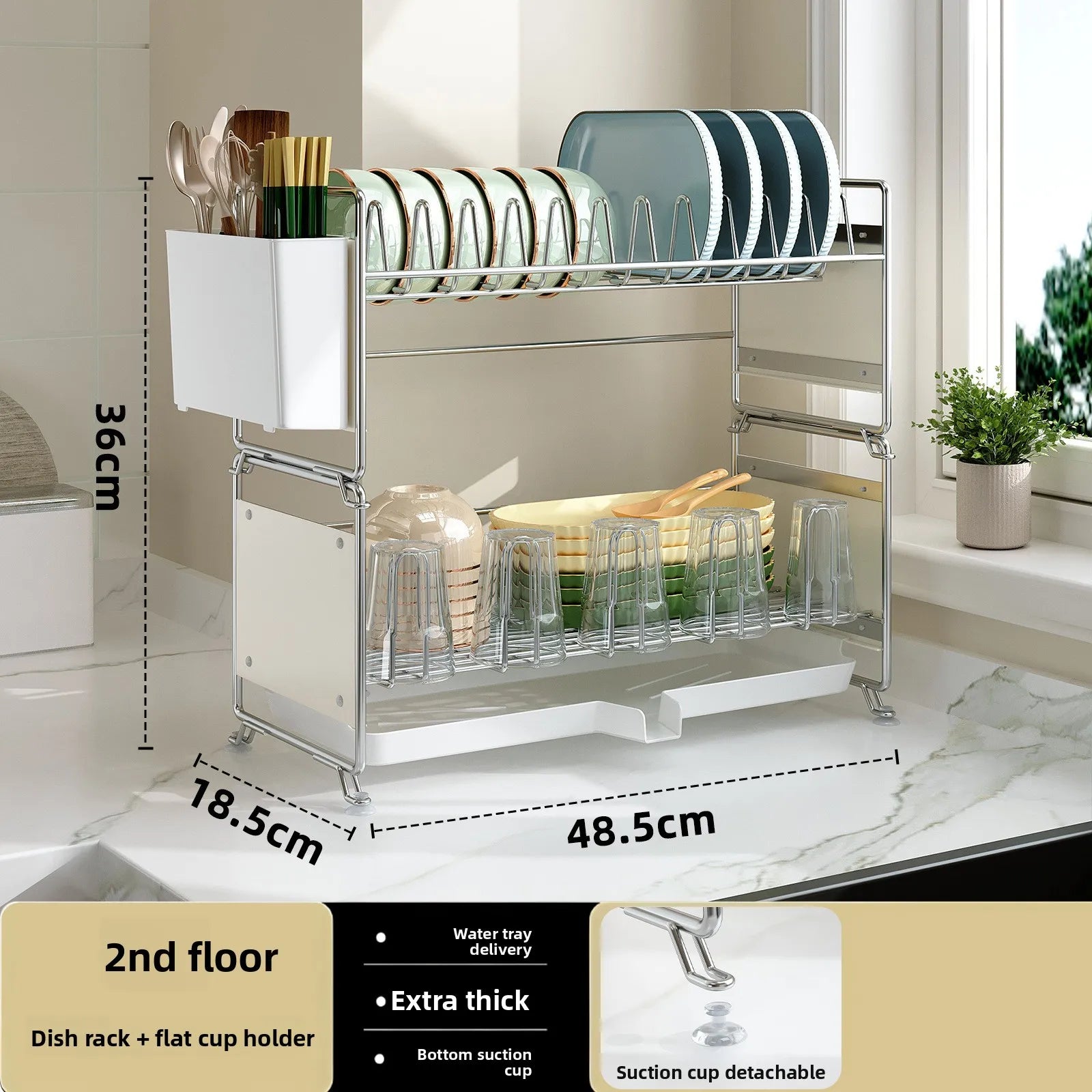 Stainless steel dish drain rack, stackable tableware rack by kitchen sink, narrow countertop, multi-functional cupboard Oasis Select Double layer AB
