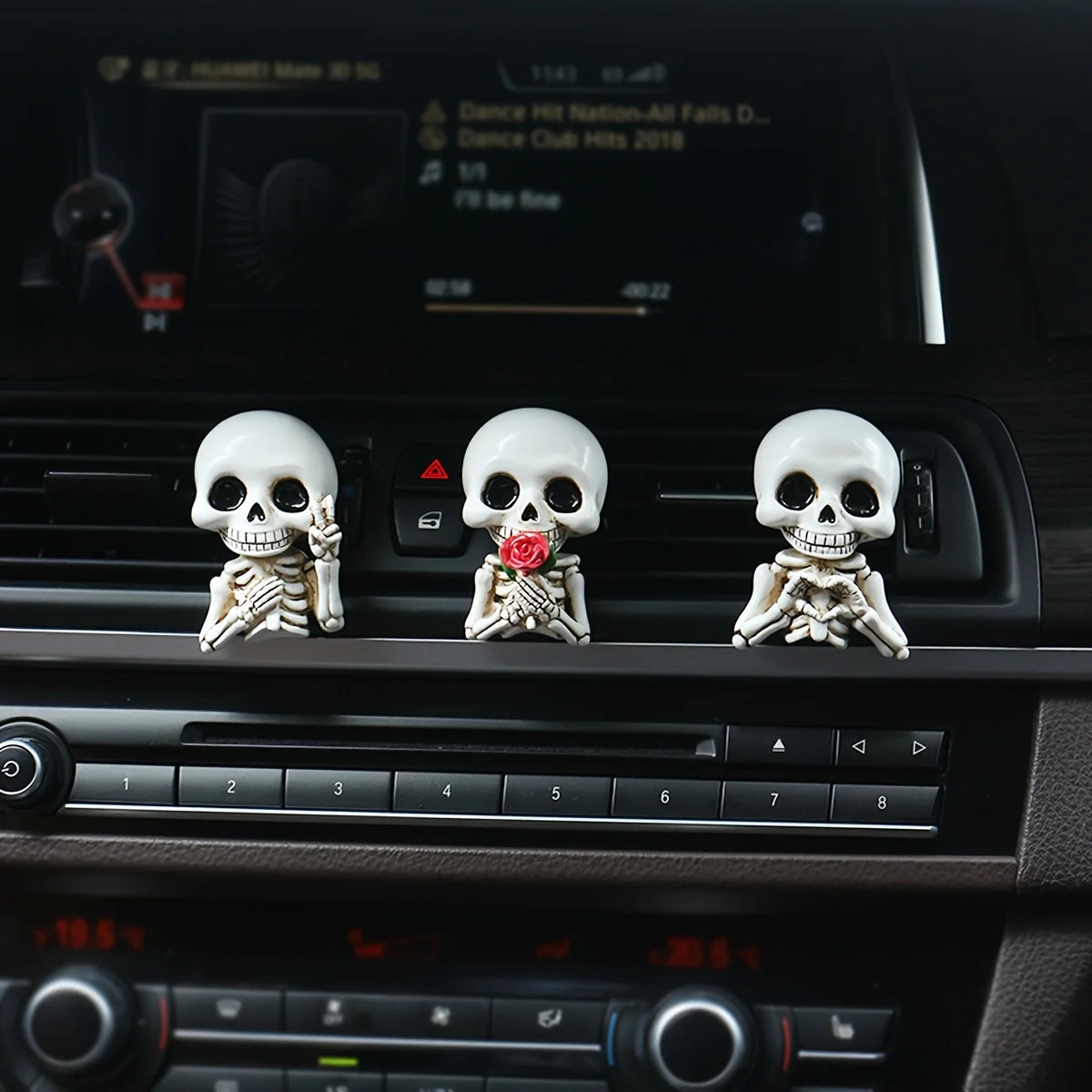 3 pieces of cute skull resin statues, aroma diffuser, air outlet decoration, Halloween party decoration, perfect car gift. Oasis Select