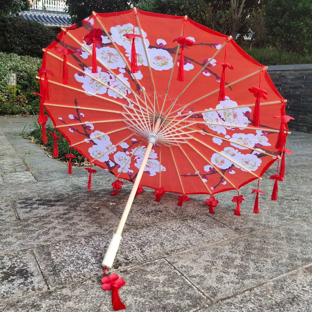 Antique Hanfu Fringe Umbrella Performance Photo Props Dance Silk Umbrella Craft Ancient Point Oiled Paper Umbrella Oasis Select Solid Wood 10 16K