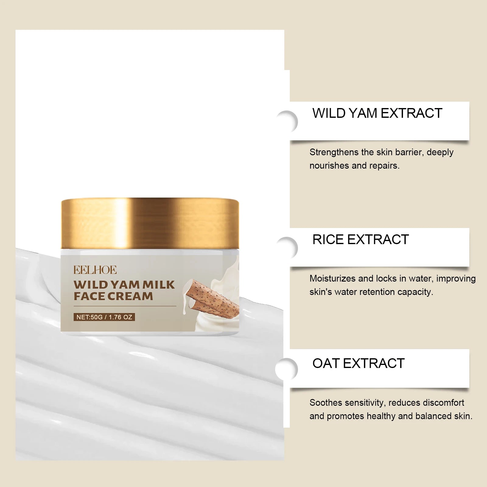 EELHOE Wild Yam Face Cream – Firming & Moisturizing 50g