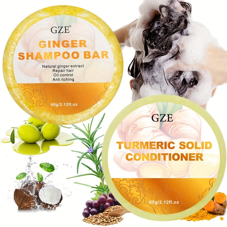 GZE Ginger Shampoo Bar & Turmeric Conditioner Set – Anti-Thinning Shampoo & Conditioner Bar Oasis Select