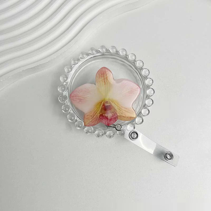 Flower Acrylic Bag Charm | Alligator Clip Retractable ID Holder Bag Charm Accessory Oasis Select A3