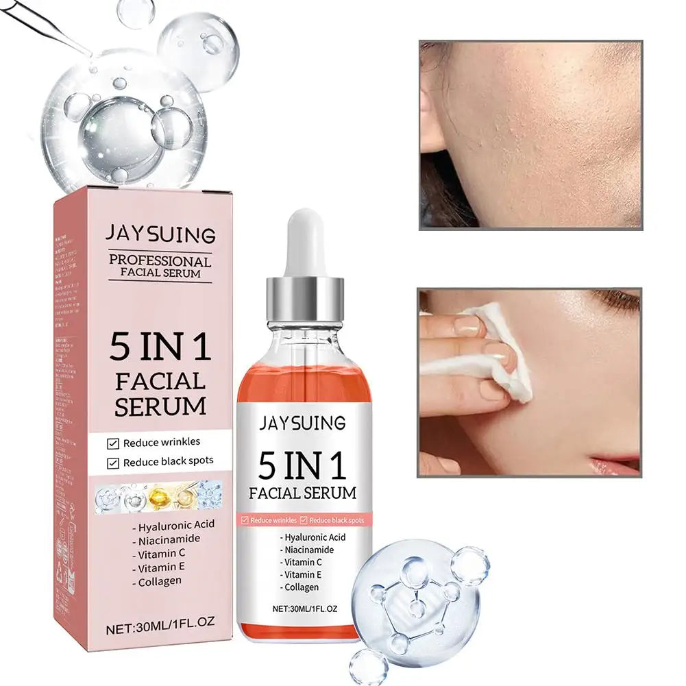 5 In 1 Fade fine lines Firming Face Serum Moisturizing brightning Vitamin C Hyaluronic Acid Facial Serum Shrink Pores Skin Care Oasis Select