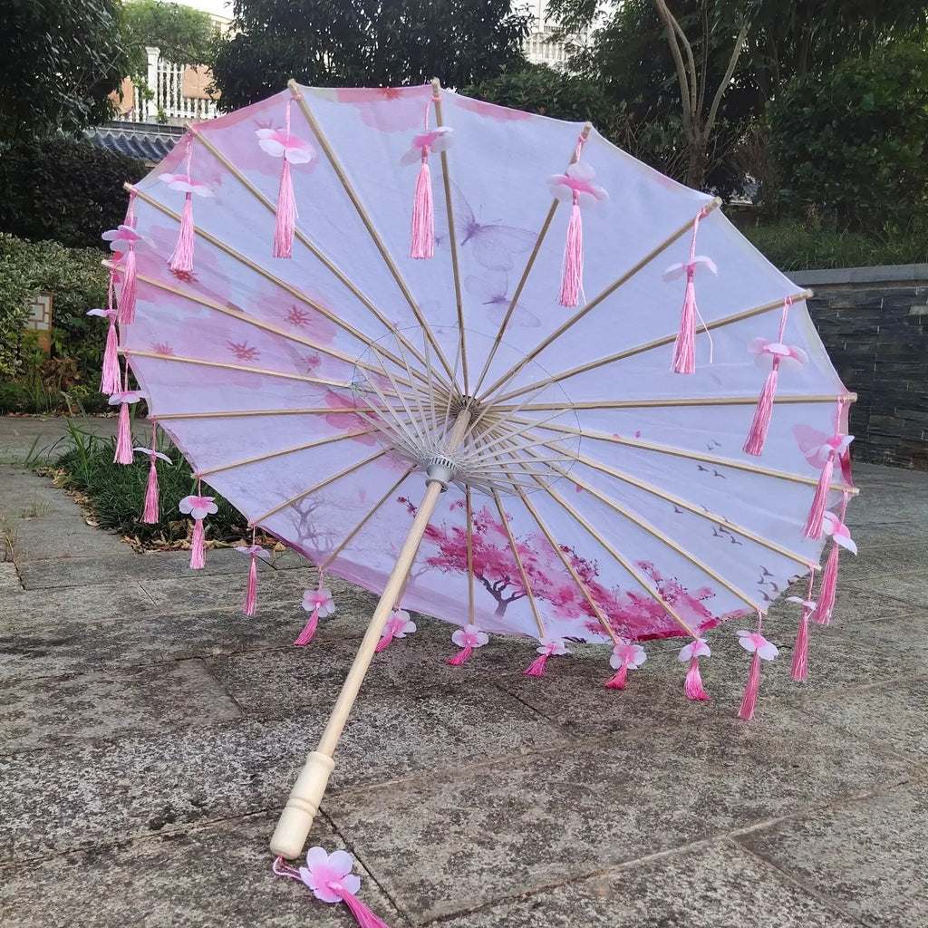 Antique Hanfu Fringe Umbrella Performance Photo Props Dance Silk