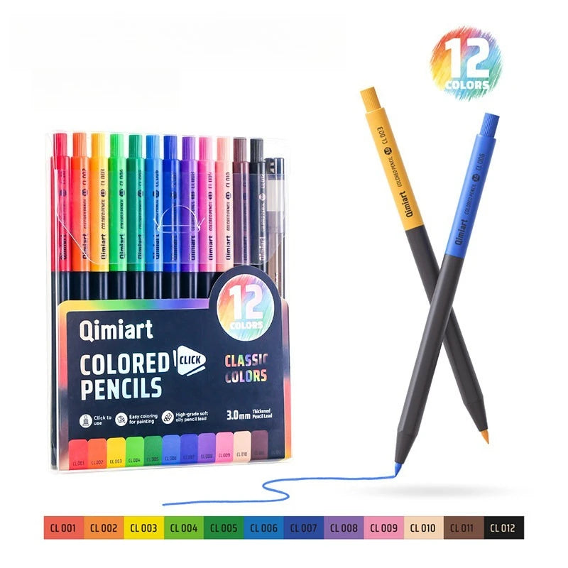 12 Colors Click Colored Pencils 3.0mm Soft Oily Lead Mechanical Pencils for Student Art School Office Supplies Stationery Oasis Select A