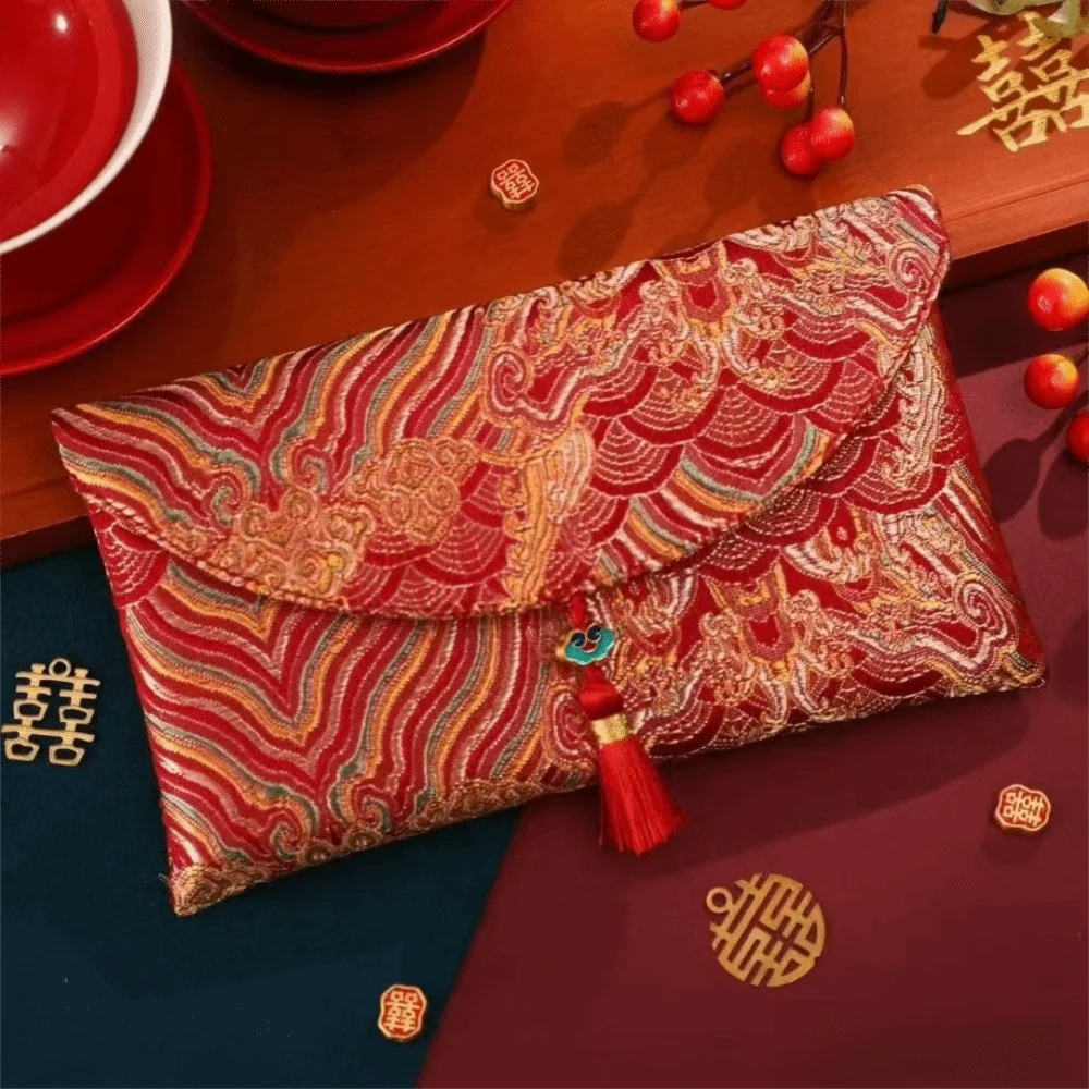 New Fabric Red Envelope Red Color Big Capacity Money Pocket Embroidery HongBao Spring Festival Oasis Select Red 10-18cm