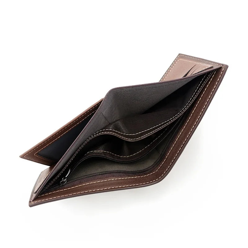 New Men's Business Wallet Classic Spliced Zipper Multi Card Short Wallet Large Capacity Card Bag Zero Wallet Oasis Select