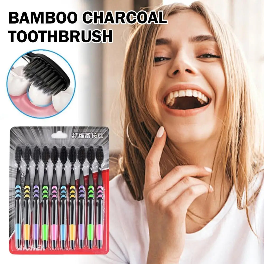 10-Pack Bamboo Charcoal Toothbrushes – Ultra Soft for Adults Charcoal Toothbrush Set Oasis Select