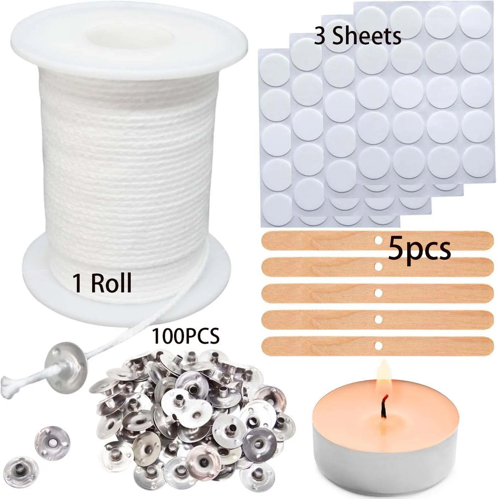 Candle Making Kit – 61m Wick Roll, 100 Metal Tabs & Stickers