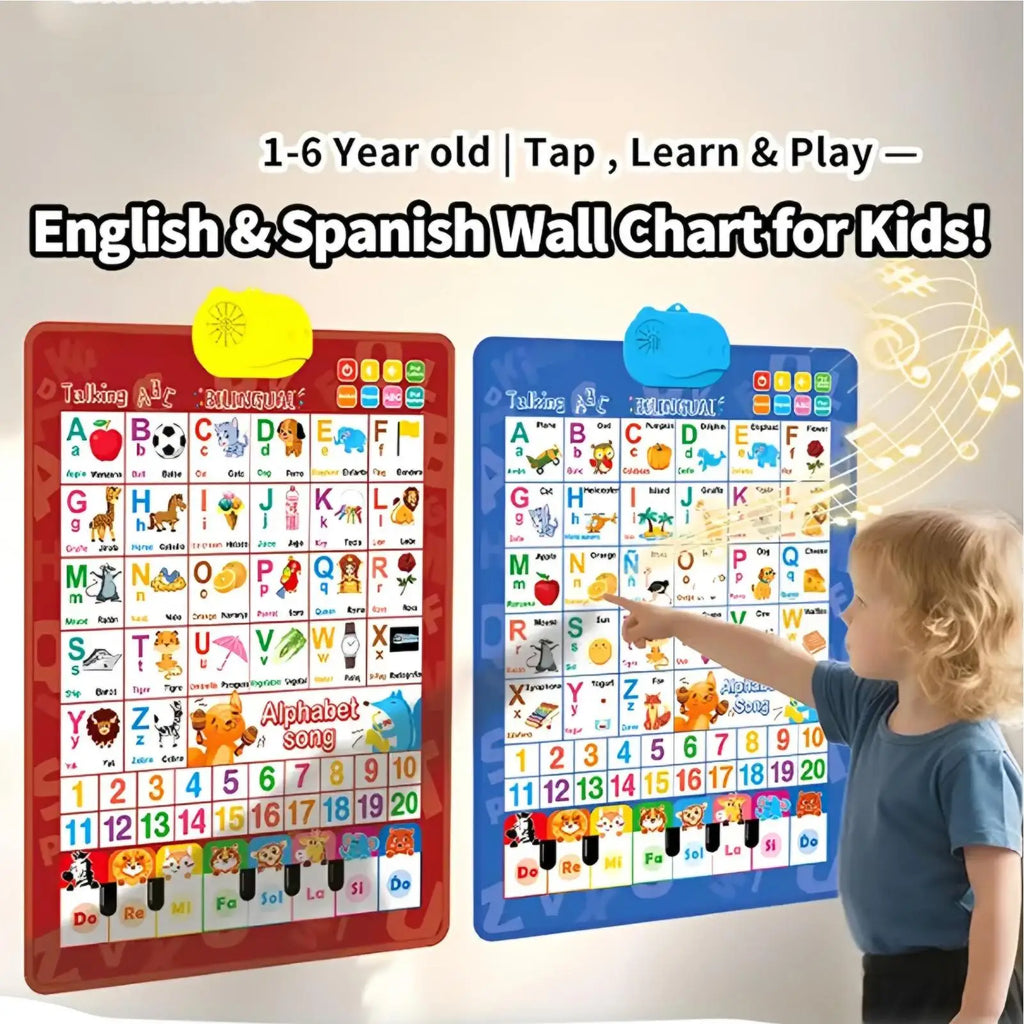 Bilingual Talking Wall Chart for Toddlers Learning Toys En/Spanish Interactive Wall Chart with Musical Alphabet Educational Oasis Select