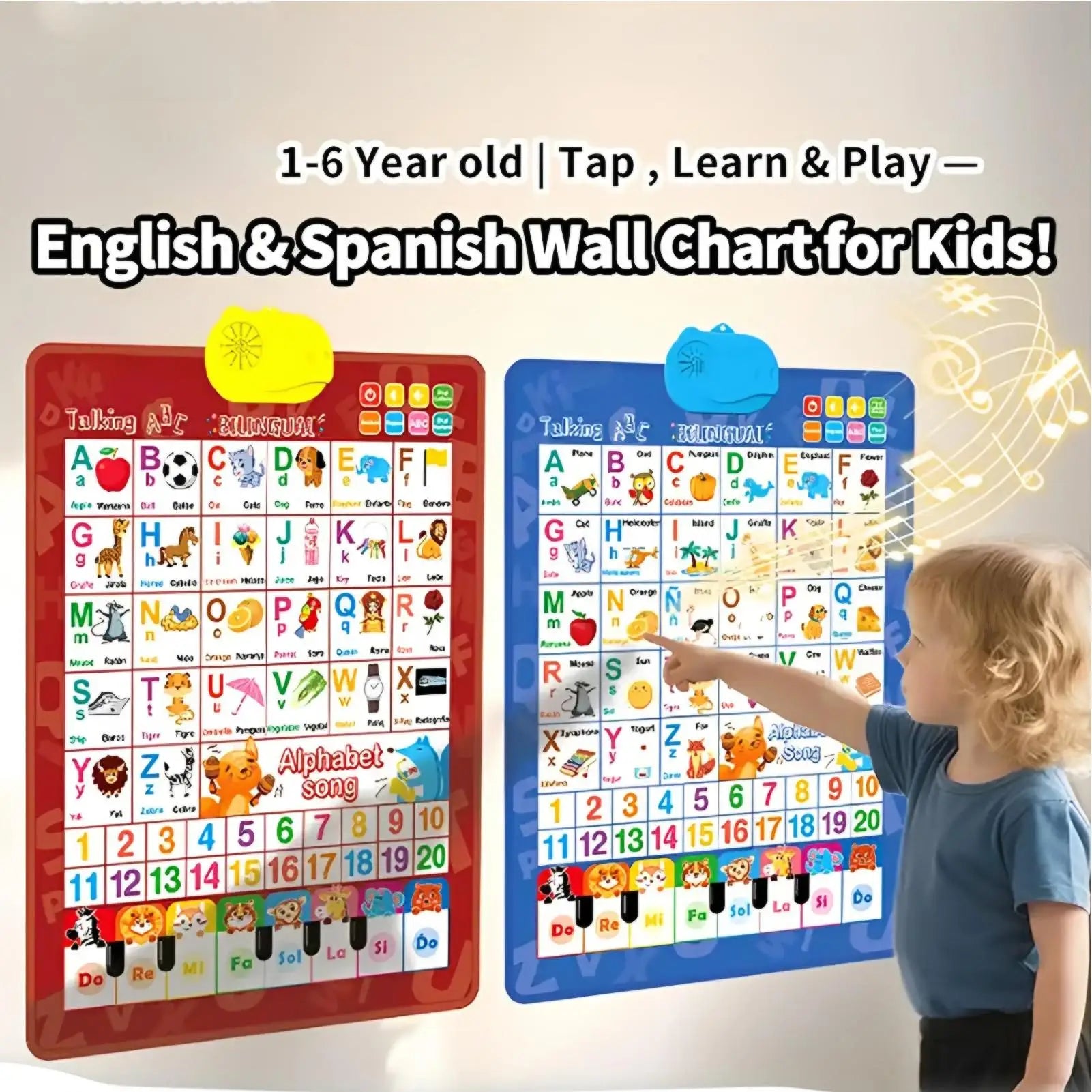 Bilingual Talking Wall Chart for Toddlers Learning Toys En/Spanish Interactive Wall Chart with Musical Alphabet Educational Oasis Select