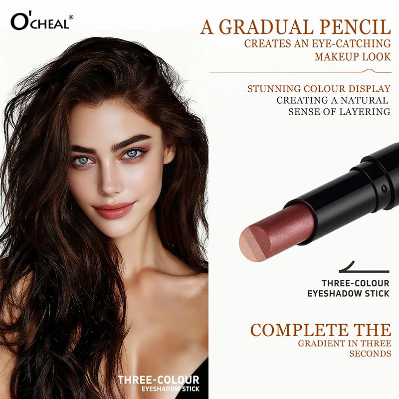 O'CHEAL 3-Color Glitter Eye Shadow Stick – Waterproof & Long-Lasting