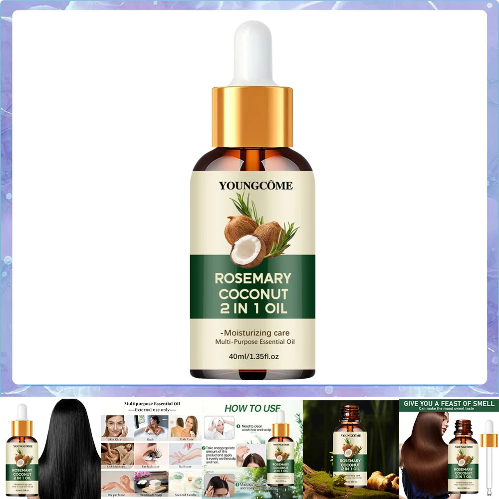 Rosemary Oil Hair Essential Coconut Oil Improve Hair Loss And Nourishes Strengthen Hair Roots Scalp Treatment Hair Care Oasis Select 40ml-1pcs