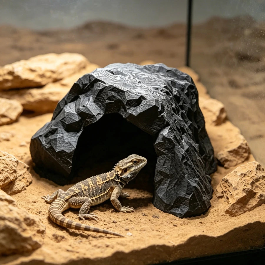 3D Printed Geometric Rock Reptile Hideout Cave Textured Terrarium Shelter For Lizard Snake Spider Bearded Dragon Habitat Decor Oasis Select