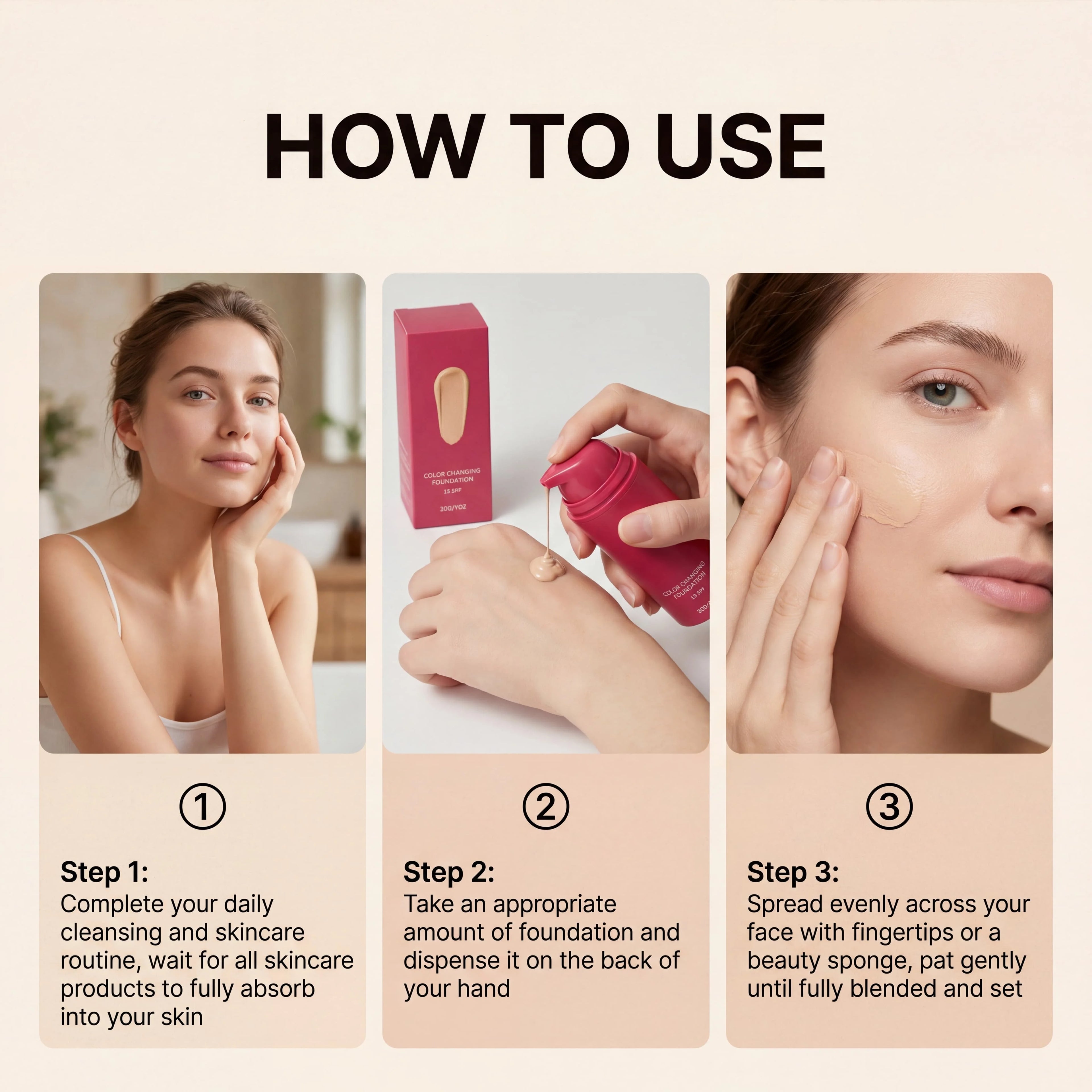 Color Changing Foundation SPF15 Skin Tone Adapting Liquid for Women Self Adjusting Finish Blurs Imperfections Face Makeup Oasis Select