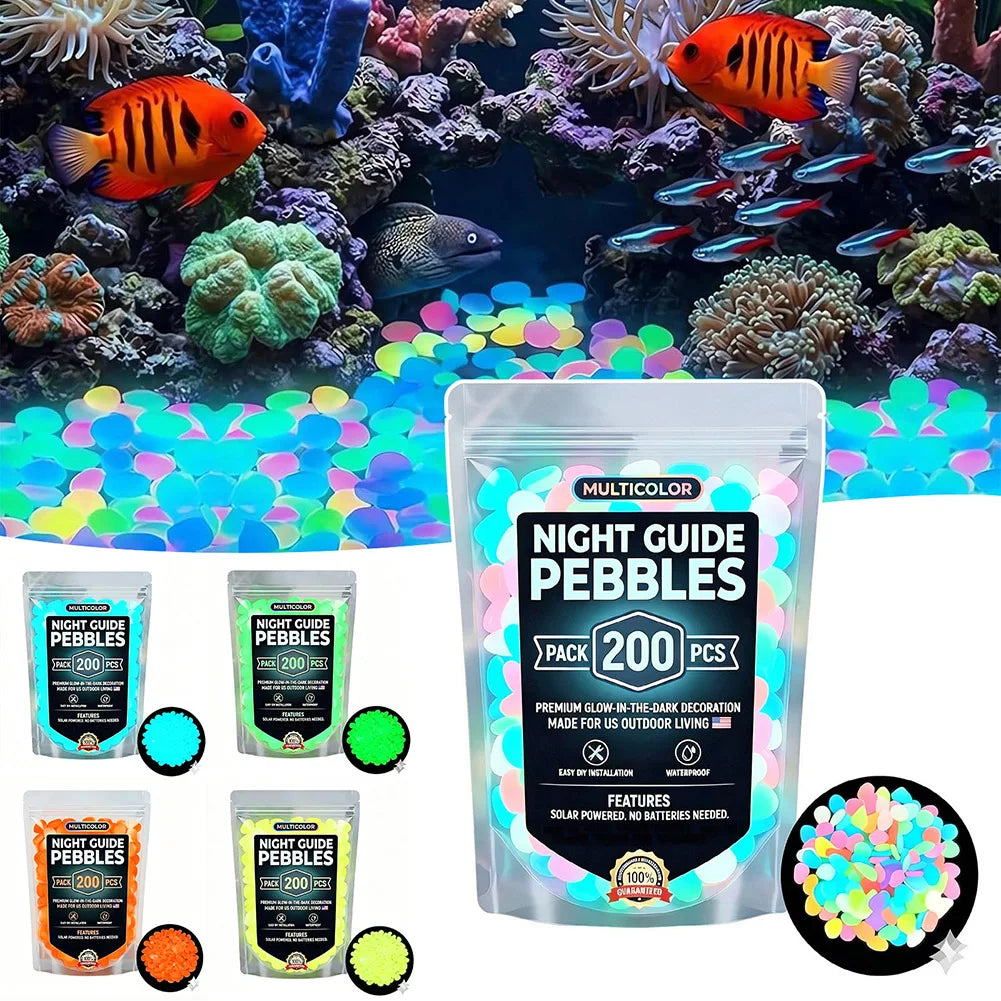 Glow in the Dark Pebbles – 200pc Luminous Garden & Aquarium Stones