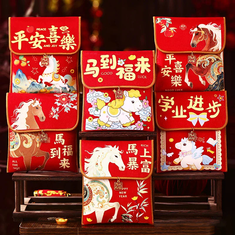 1Pc 2026 Year Of The Horse Fabric Red Envelope Traditional New Year Lucky Money Bag Spring Festival Cloth Money Pocket Oasis Select