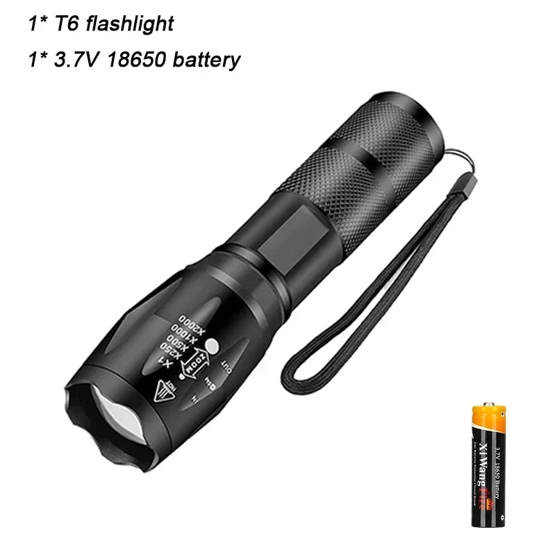 High Power T6 LED Flashlights Camping Torch 5 Light Modes Zoom Light Aluminum Alloys Waterproof Material External 18650 Battery Oasis Select 1pc-18650 battery