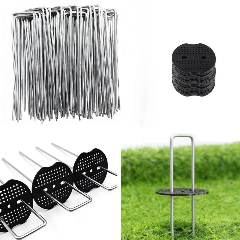 100-200Pcs U-shaped Ground Pegs with Buffer Washers Garden Pegs for Securing Weed Landscape Fabric Netting Garden Lawn Accessory Oasis Select