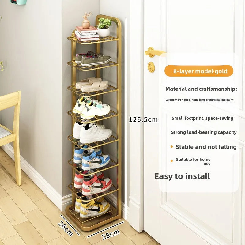 Wrought iron shoe rack, simple multi-layer dust-proof shoe cabinet, narrow and mical corner shoe rack in dormitory Oasis Select 8-Champagne gold