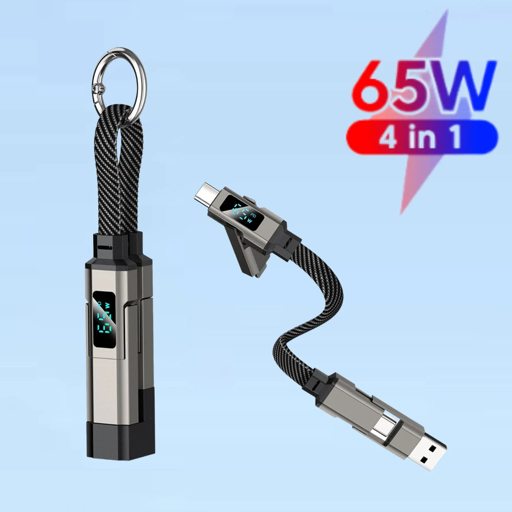 PD 65W USB C to USB C Fast Charging Cable, 4 in 1 Digital Display Type C Keychain Short Mobile Phone Charging Cord Oasis Select