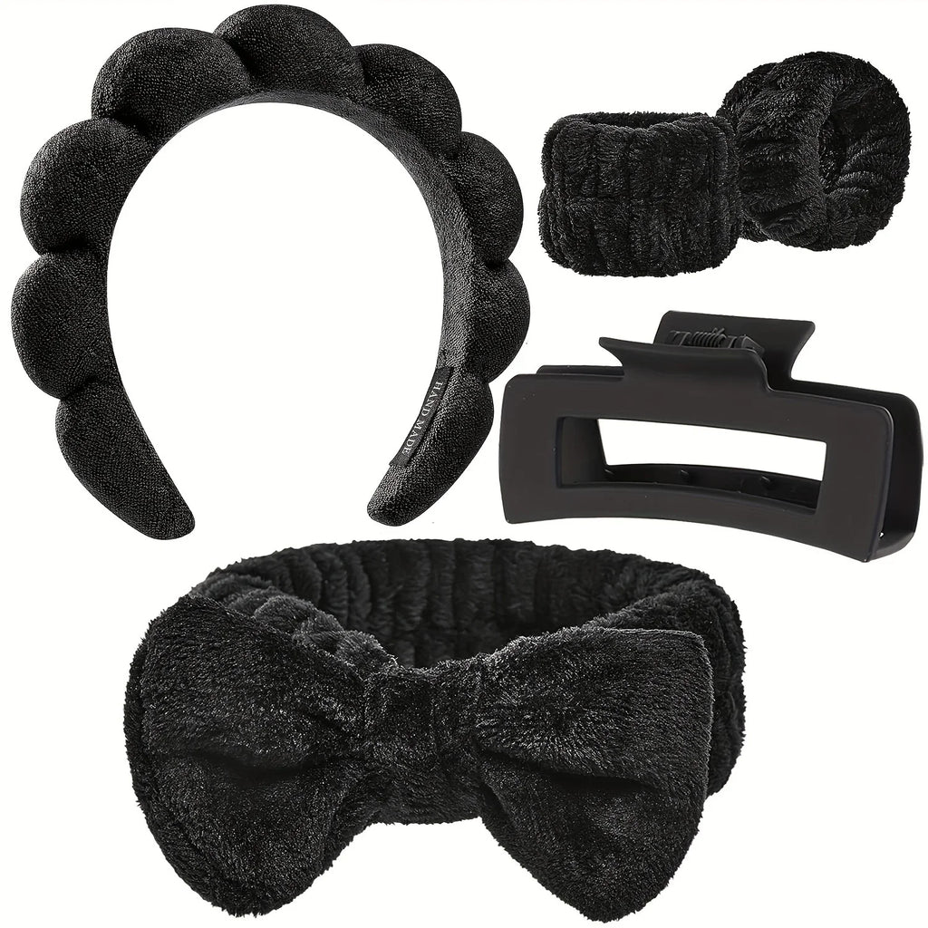 5PCS Spa Headbands and Bracelets, Including Hairpins, Face Wash and Skincare Headbands, Waterproof Makeup Headbands Oasis Select black