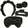5PCS Spa Headbands and Bracelets, Including Hairpins, Face Wash and Skincare Headbands, Waterproof Makeup Headbands Oasis Select black