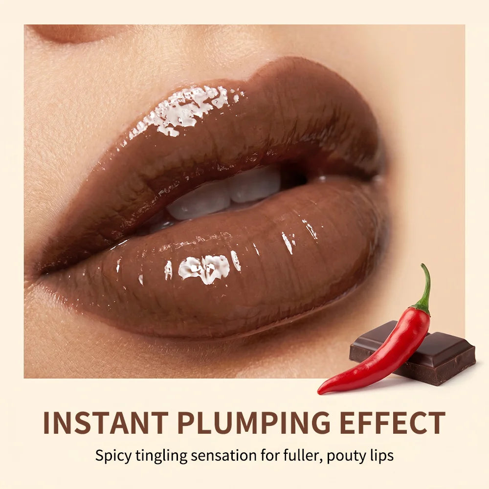 Chilli Lip Gloss Deep Hydration Natural Plumping Effect Glossy Finish Smooth Creamy Texture Chocolate Color Plumping Lip Gloss Oasis Select