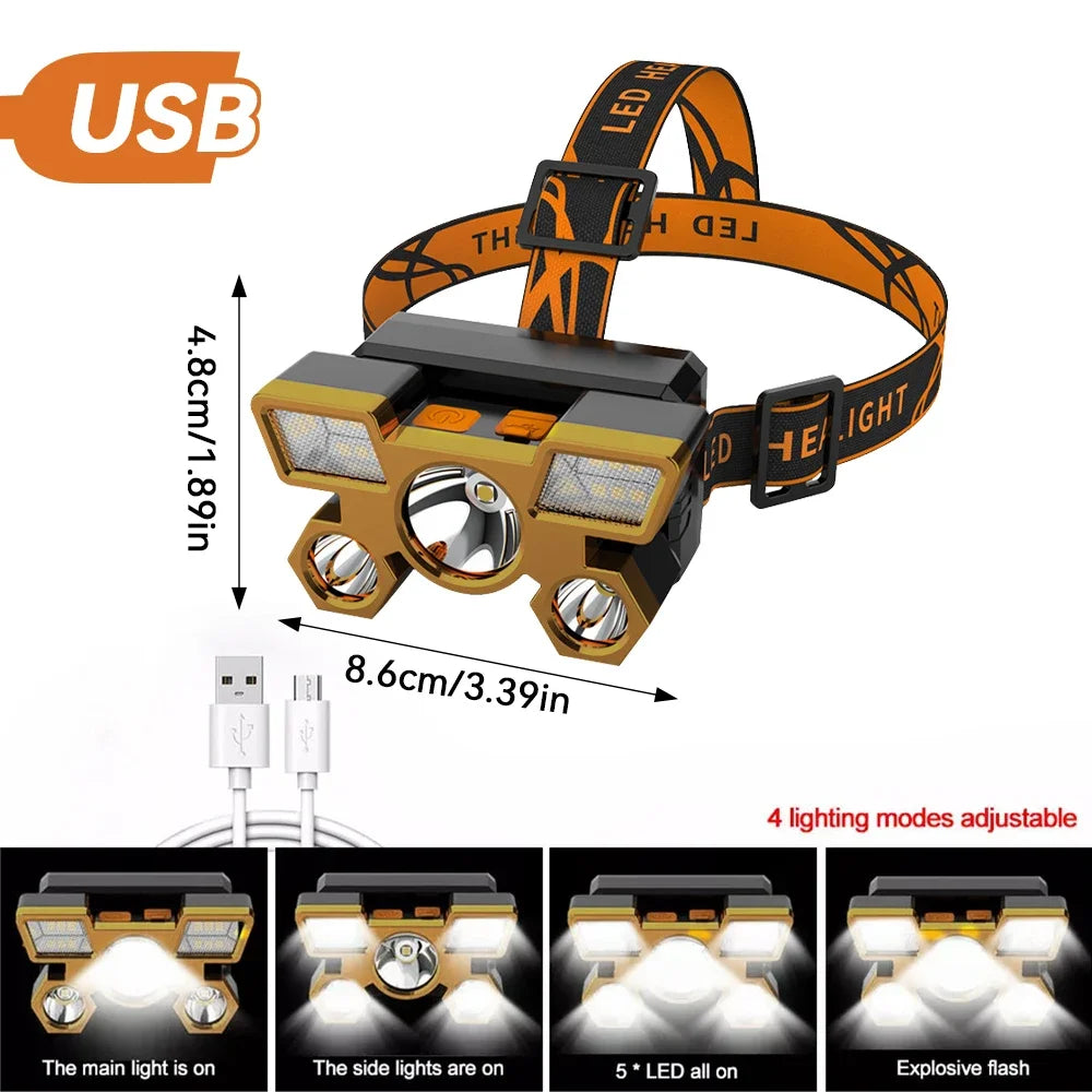 Rechargeable 5 LED Headlamp – Camping, Fishing & Travel